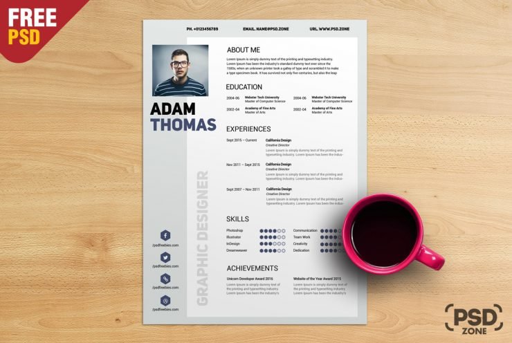 Clean Resume CV Free PSD