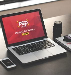 Macbook Pro on Desk Mockup PSD