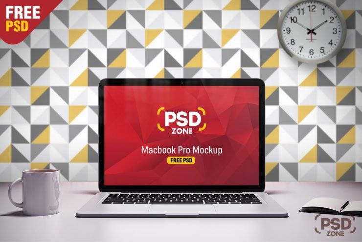 Macbook Pro on Desk Mockup Free PSD