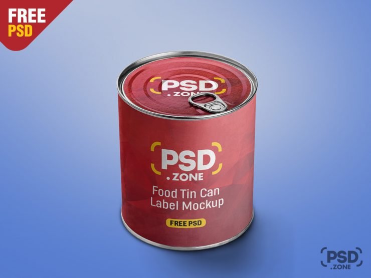 Food Tin Can Label PSD Mockup