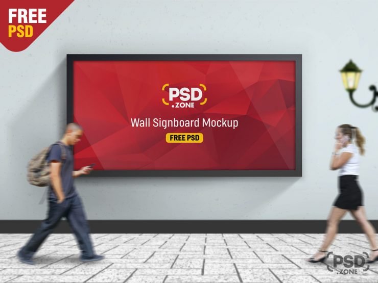 Road Side Wall Signboard Mockup Free PSD
