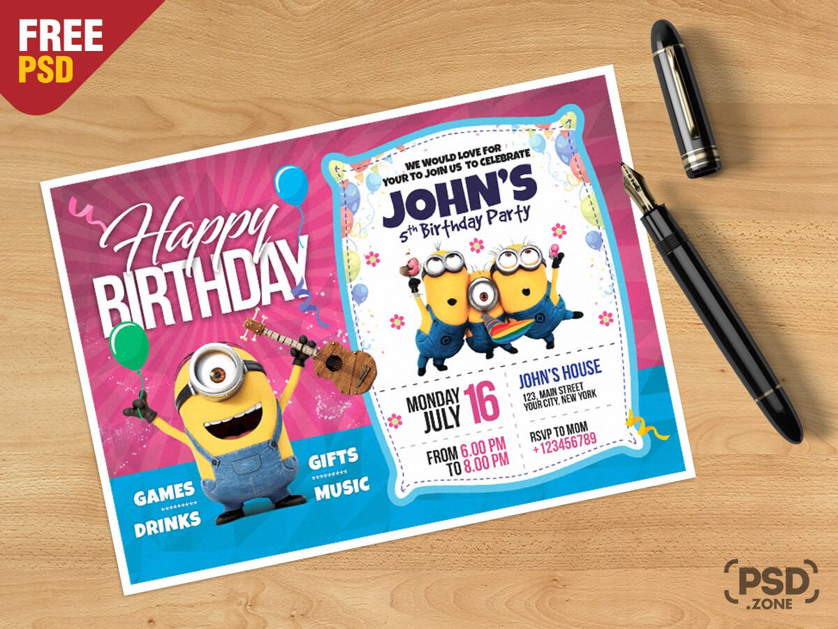 Birthday Invitation Card Template PSD