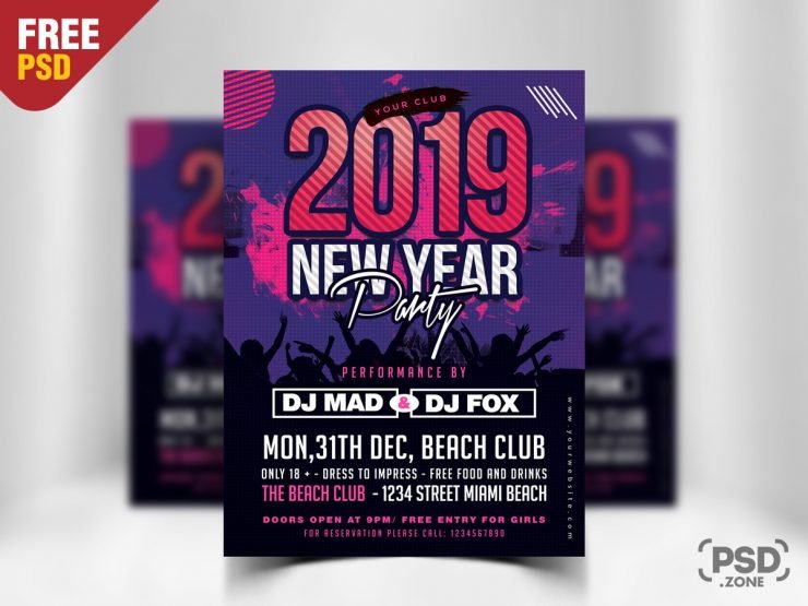 New Year 2019 Party Flyer PSD