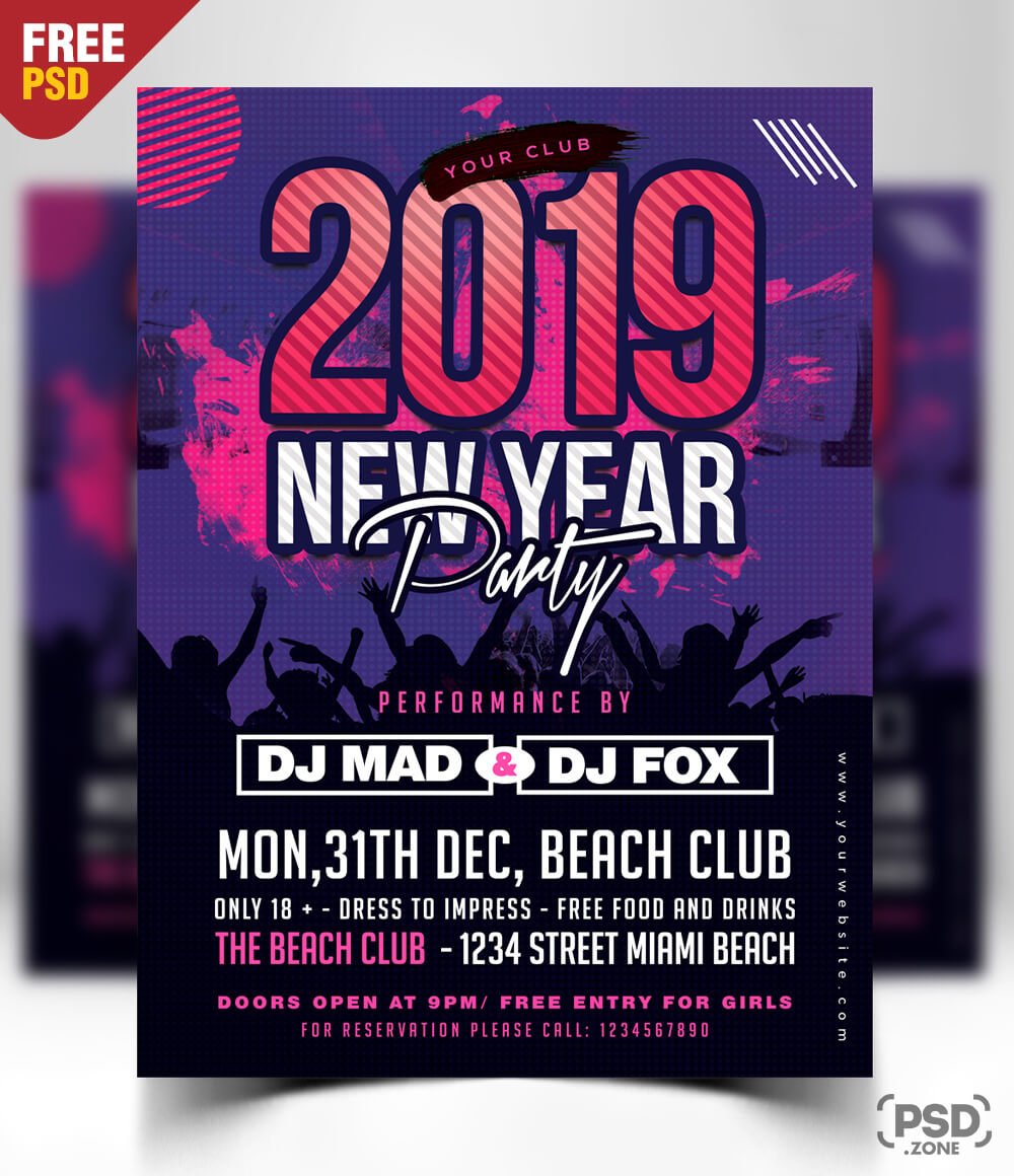 New Year 2019 Party Flyer PSD