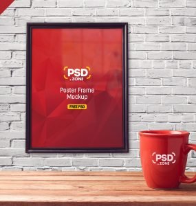 Poster Frame with Mug Mockup PSD