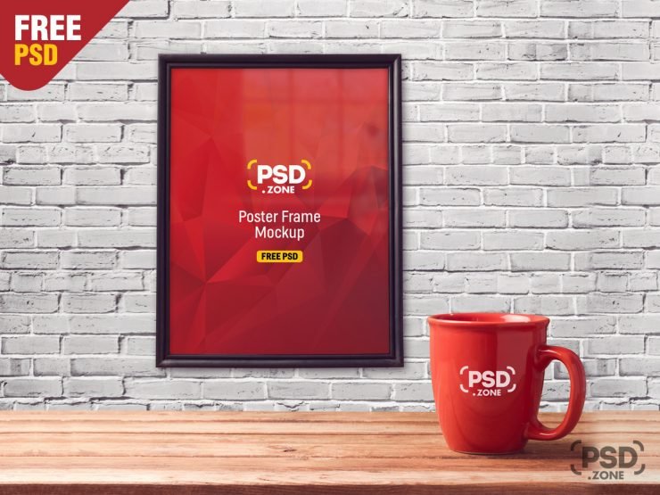 Poster Frame with Mug Mockup PSD