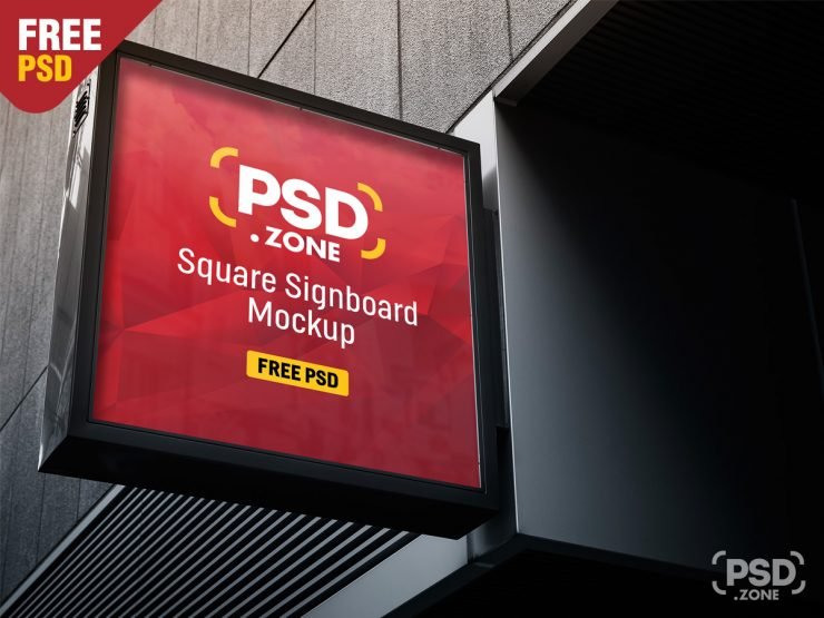 Square Sign Board Mockup PSD