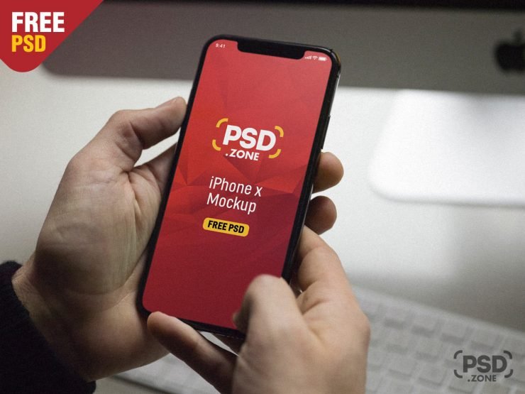 iPhone X in Hand Mockup PSD