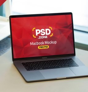 MacBook Pro on Wooden Desk Mockup