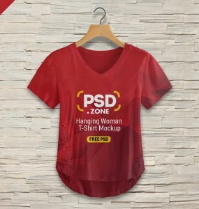 Hanging Woman T-shirt Mockup PSD