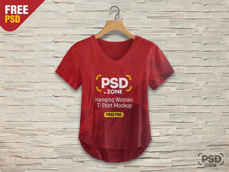 Hanging Woman T-shirt Mockup PSD