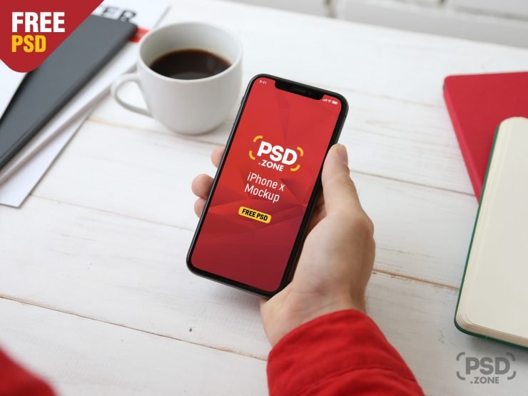 Holding iPhone X Mockup PSD