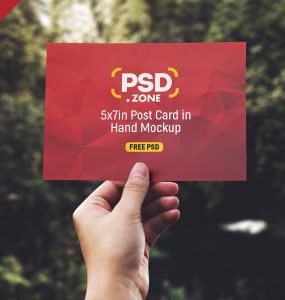 PSD Hand Holding Post Card Mockup