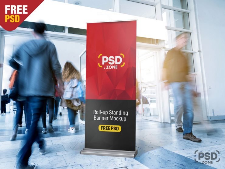 Roll-Up Standing Banner Mockup PSD