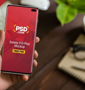 Galaxy S10 Plus in Hand Mockup PSD