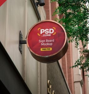 Round Wall Mounted Sign Board Mockup