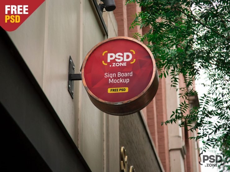Round Wall Mounted Sign Board Mockup