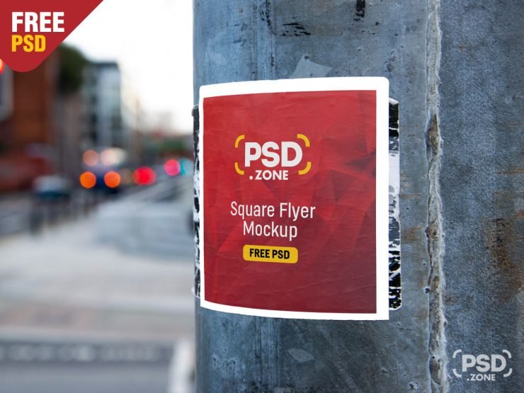 Square Flyer on Wall Mockup PSD