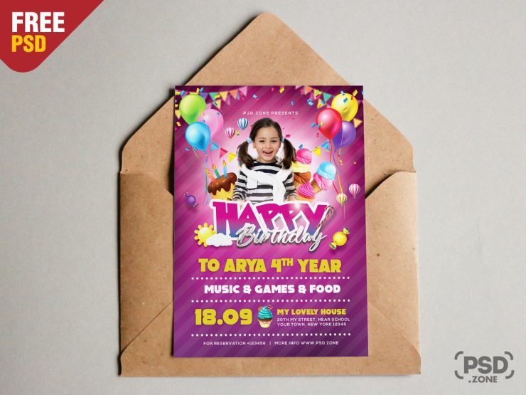 A5 Birthday Invitation Card PSD