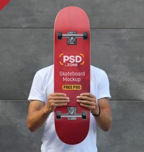 Hand Holding Skateboard Mockup PSD