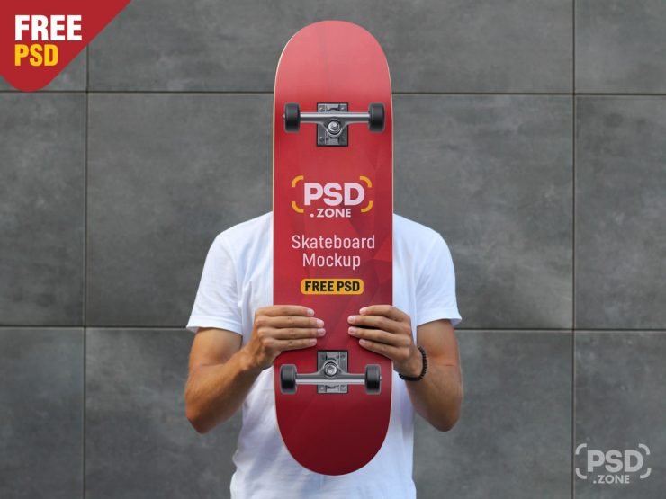 Hand Holding Skateboard Mockup PSD