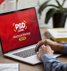MacBook Pro in Office Mockup PSD