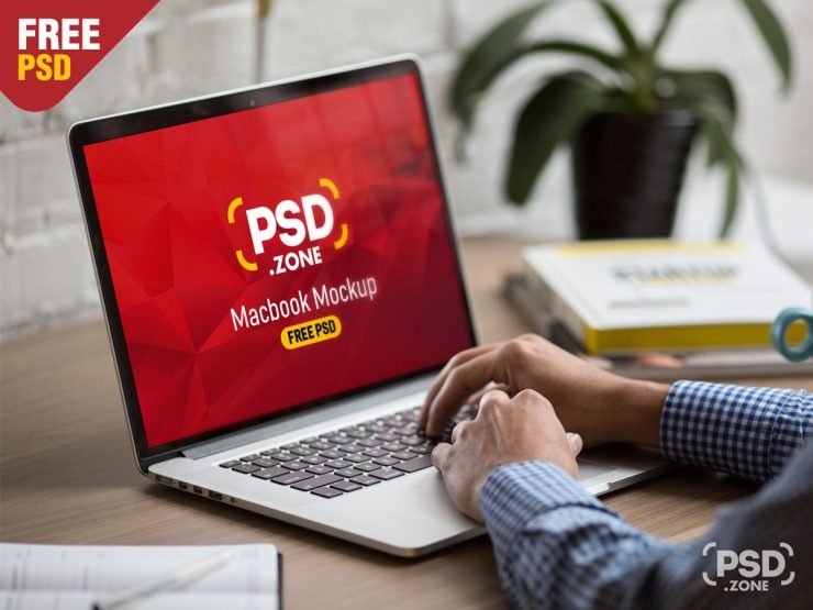MacBook Pro in Office Mockup PSD