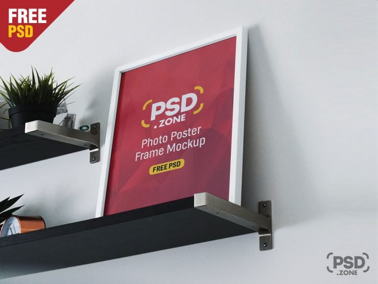 Photo Frames on Shelf Mockup PSD