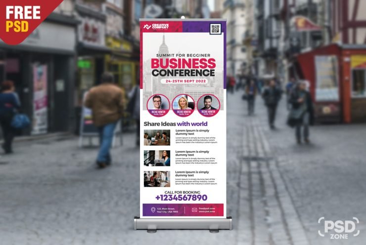 Business Conference Roll Up Banner PSD