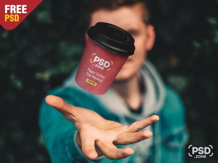 Floating Paper Coffee Cup Mockup