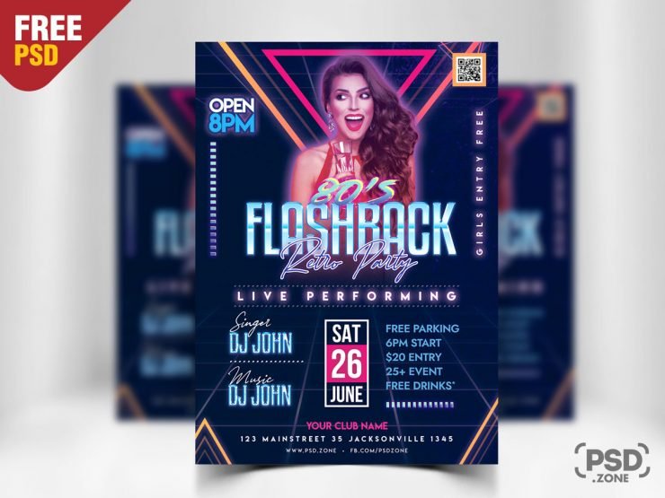 Retro Party Flyer PSD Template
