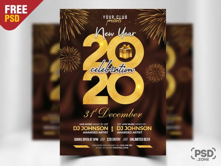 New Year Eve 2020 Event Flyer PSD