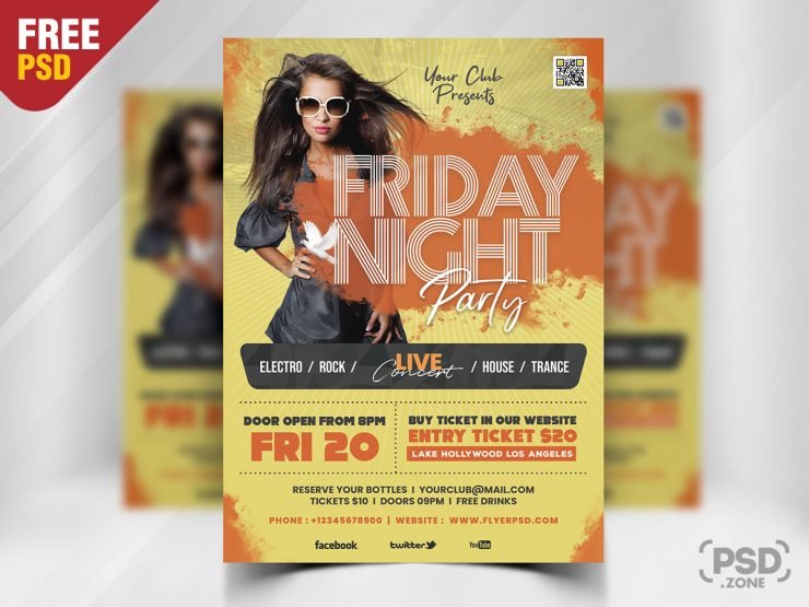 Friday Night Music Club Party Flyer PSD