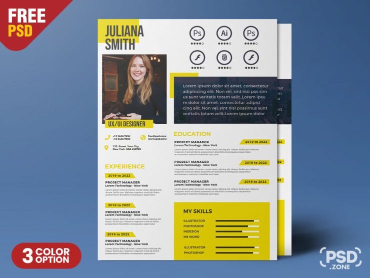 A4 Size Designer Resume PSD Template