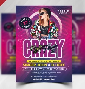 Crazy Night Party Flyer PSD