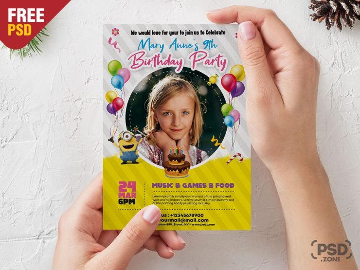 Kids Birthday Invitation Card with Photo PSD
