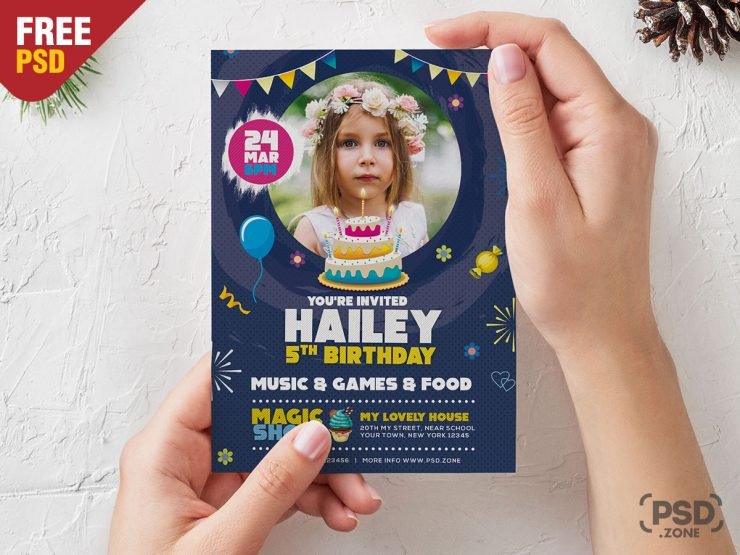5x7 Size Birthday Invitation Card Design PSD