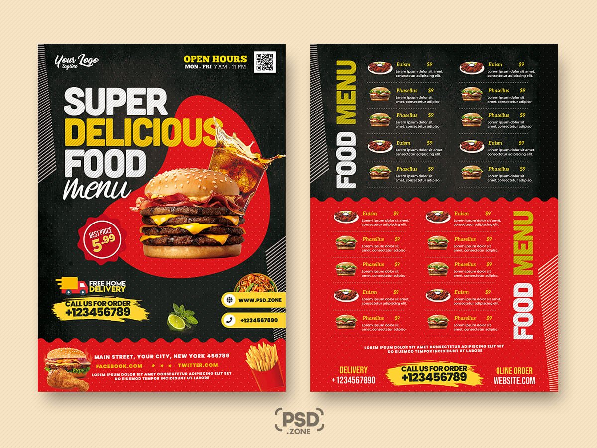 Restaurant Food Menu Design PSD Template