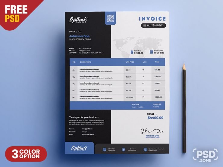 A4 Professional Invoice PSD Template