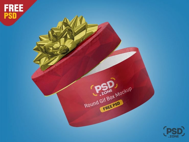 Round Gift Box Mockup PSD