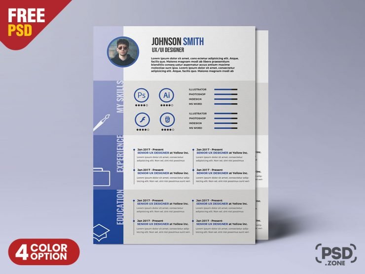 A4 Size Beautiful and Designer Resume PSD Template