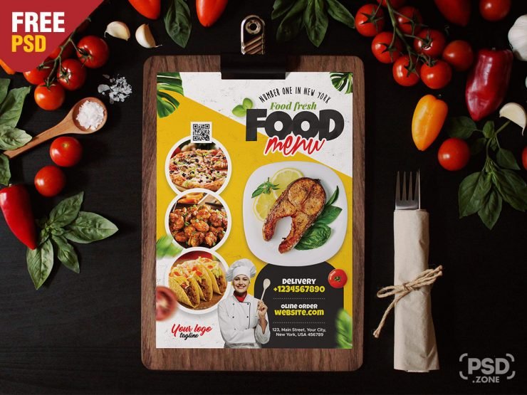 A4 Size Restaurant Food Menu PSD Template