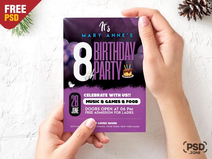 Beautiful Birthday Party Invitation Card PSD