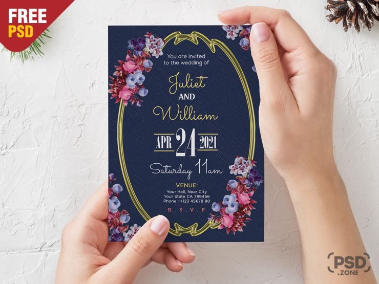 Beautiful Wedding Invitation Card PSD
