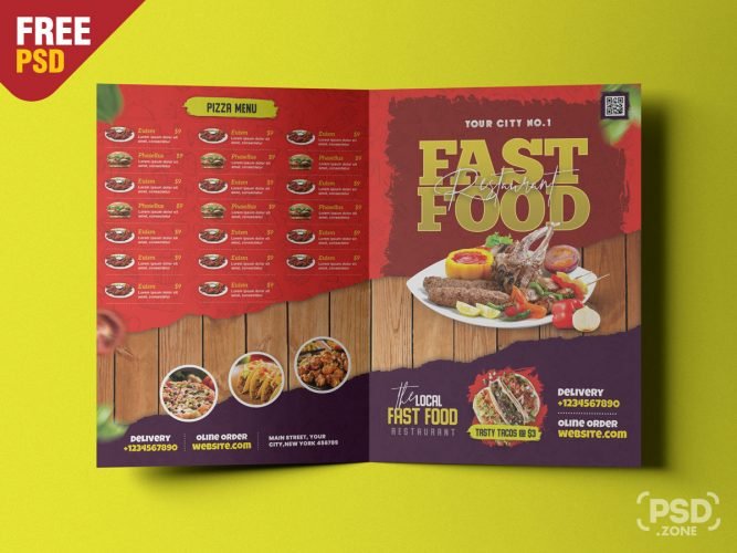 Restaurant Food Menu Bifold Brochure PSD