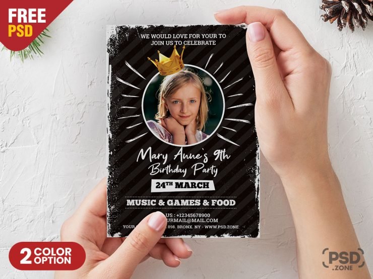 Grunge Vintage Birthday Card PSD Template