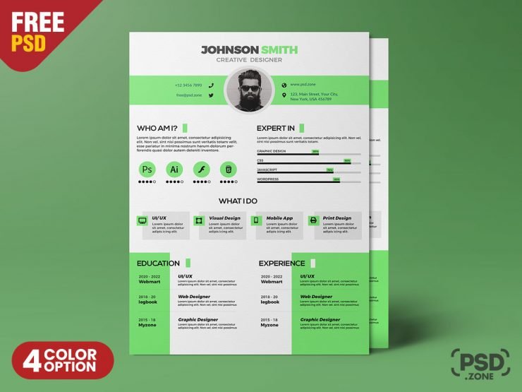 A4 Size Modern Clean Resume CV PSD