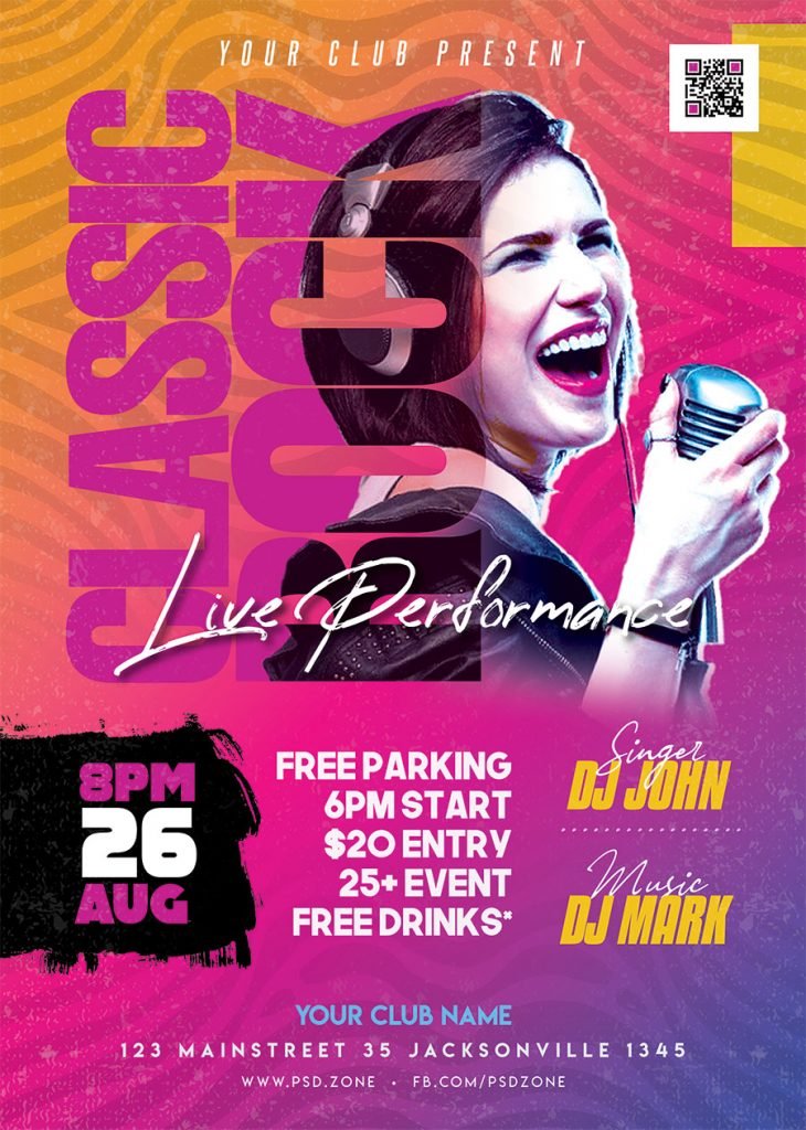 Designer Classic Rock Music Event Flyer PSD
