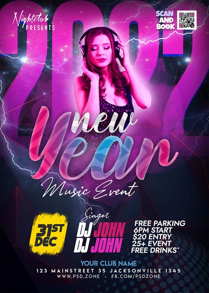 2022 New Year Music Event Flyer PSD