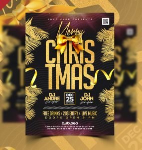 Beautiful Golden Christmas Party Flyer PSD